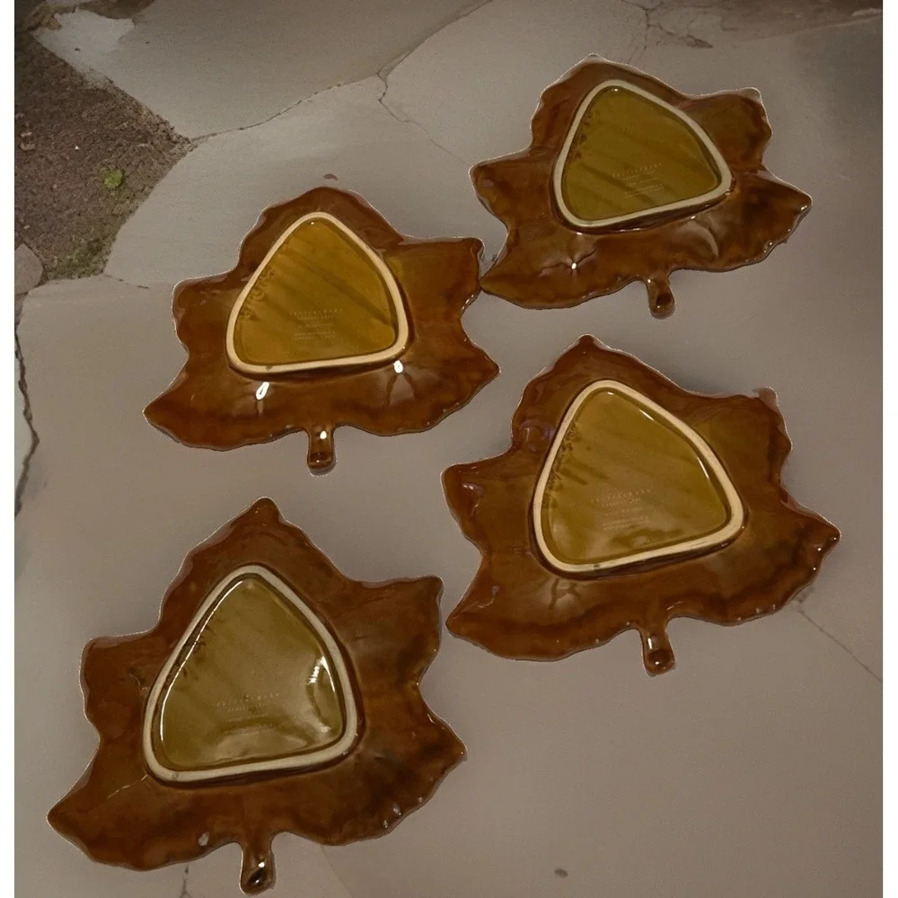 Pottery Barn BROWN Harvest Maple Leaf Salad Apps Dinner Plates Set Of 4 10